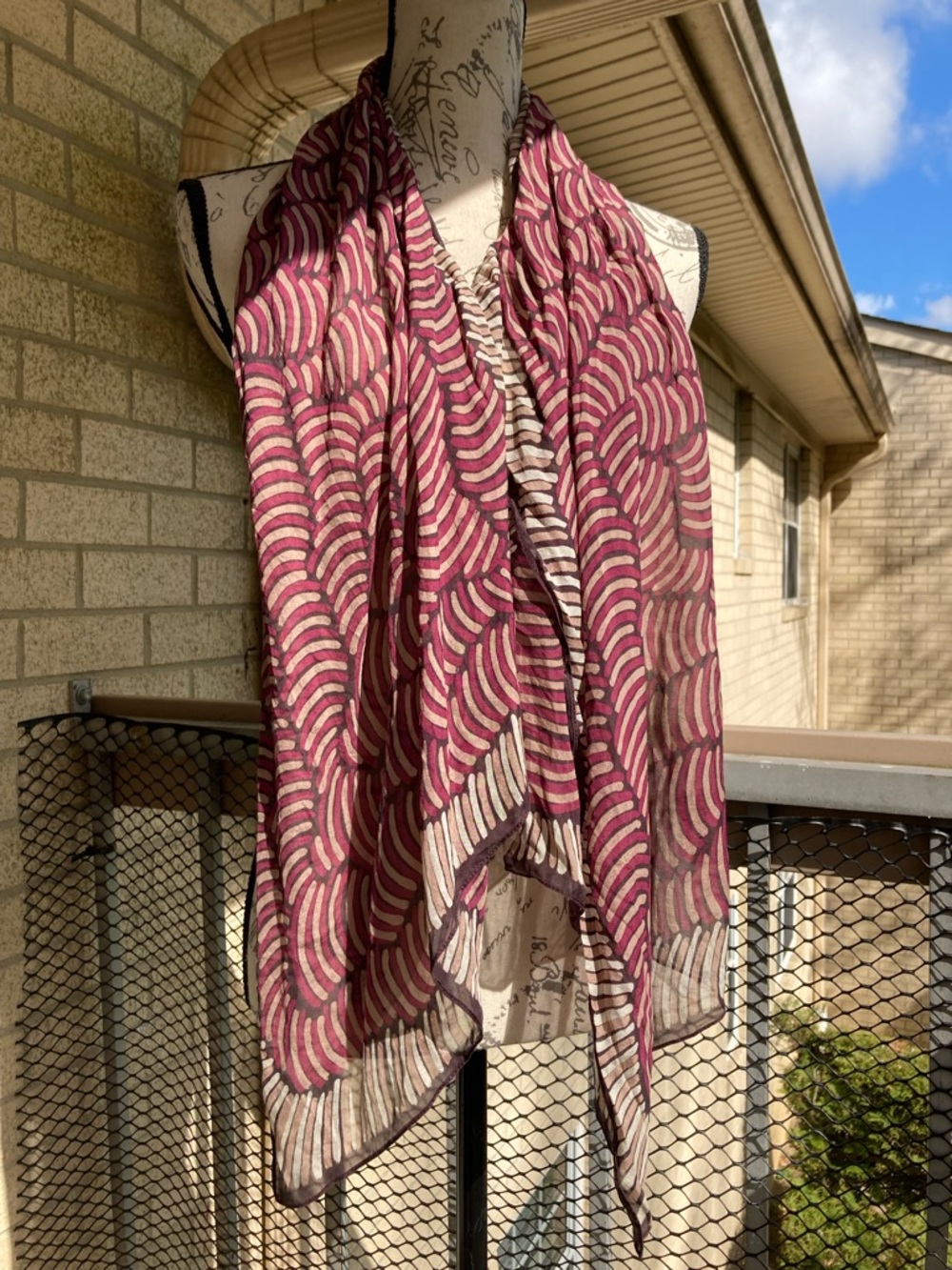 Violet Petyarre Utopia Australian Art 100% Silk Scarf Purple Brown Beige Stripes